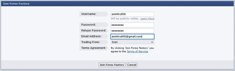 ثبت نام در سایت Forex Factory